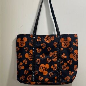 Mickey/Minnie Disney Parks Halloween Vinyl Tote Bag w/Sparkly Handle